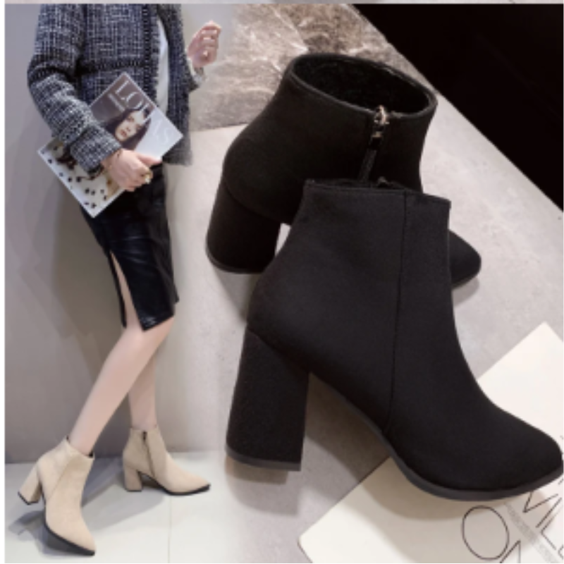 High Heel Ankle Boots with Side Zip