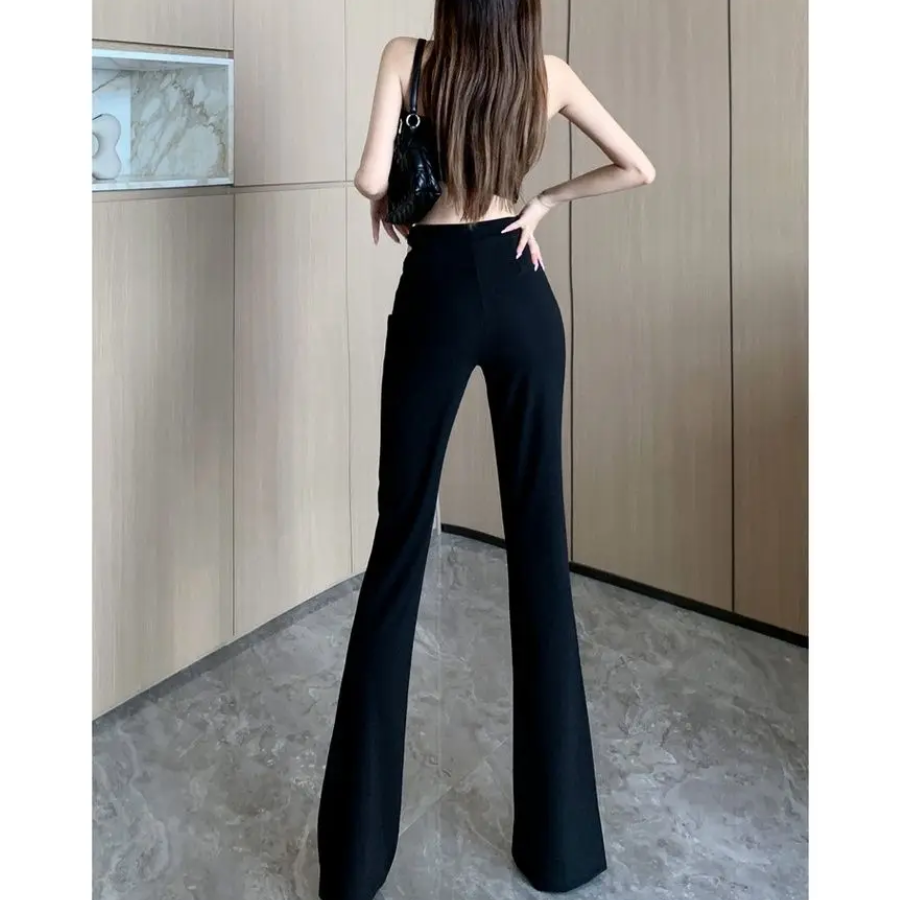 Women's Flared Trousers with Asymmetric Zip and High Waist