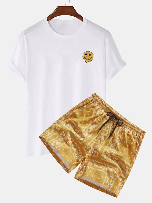 Dissolve Smiley Print T-Shirt & Paisley Print Shorts