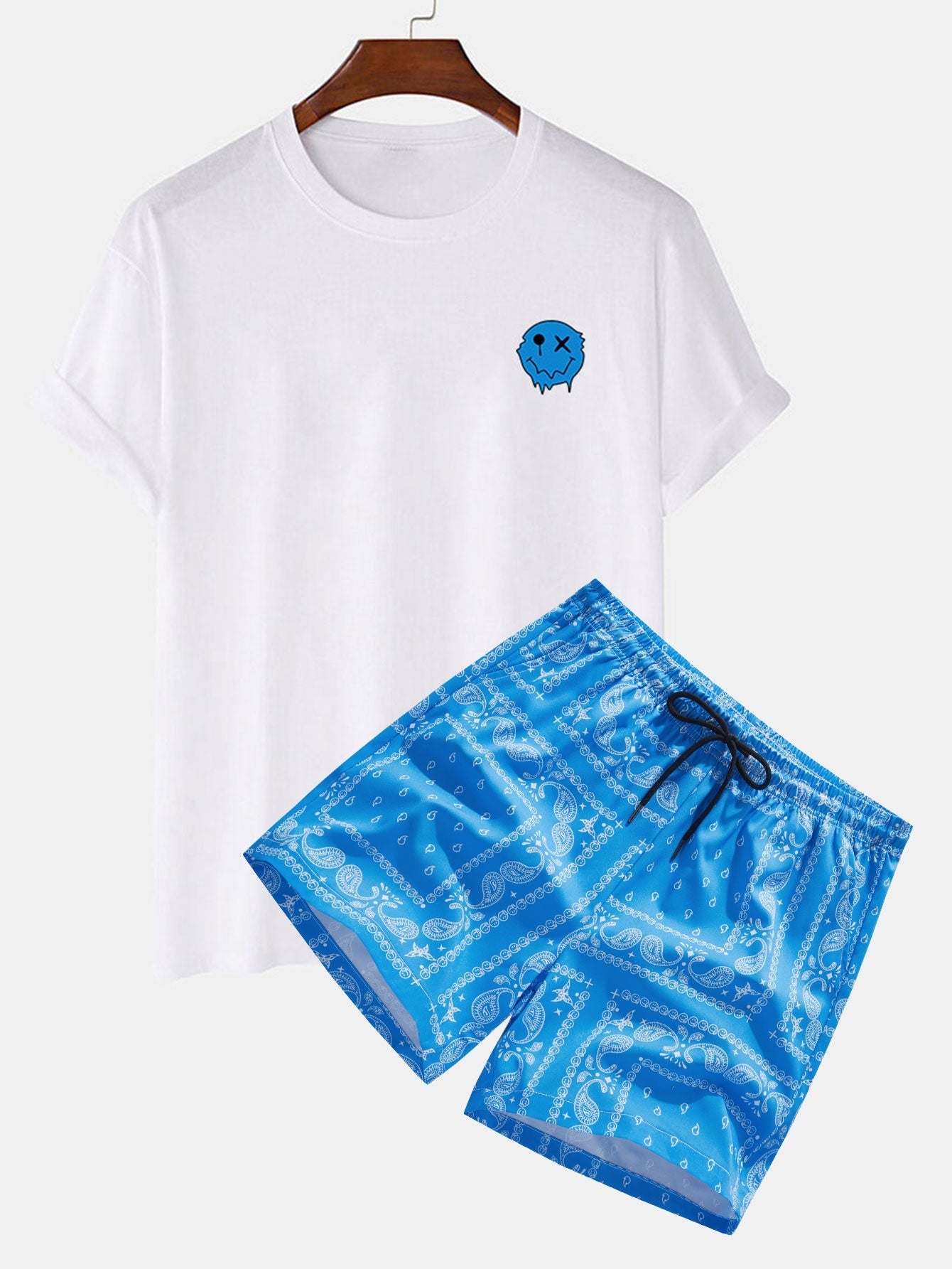 Dissolve Smiley Print T-Shirt & Paisley Print Shorts