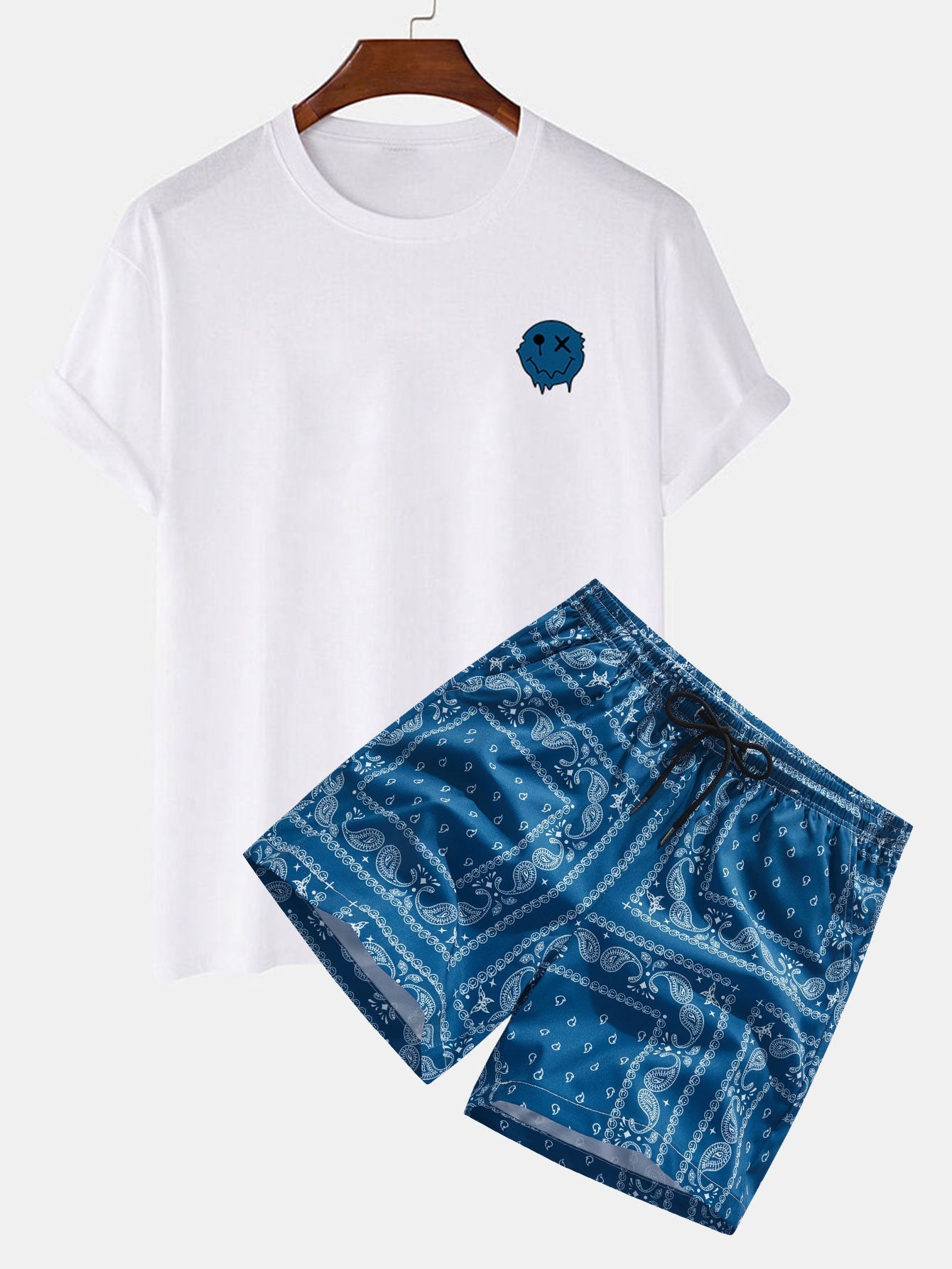 Dissolve Smiley Print T-Shirt & Paisley Print Shorts