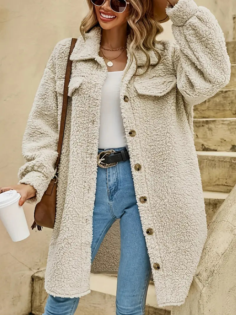 Knitted casual long plush jacket