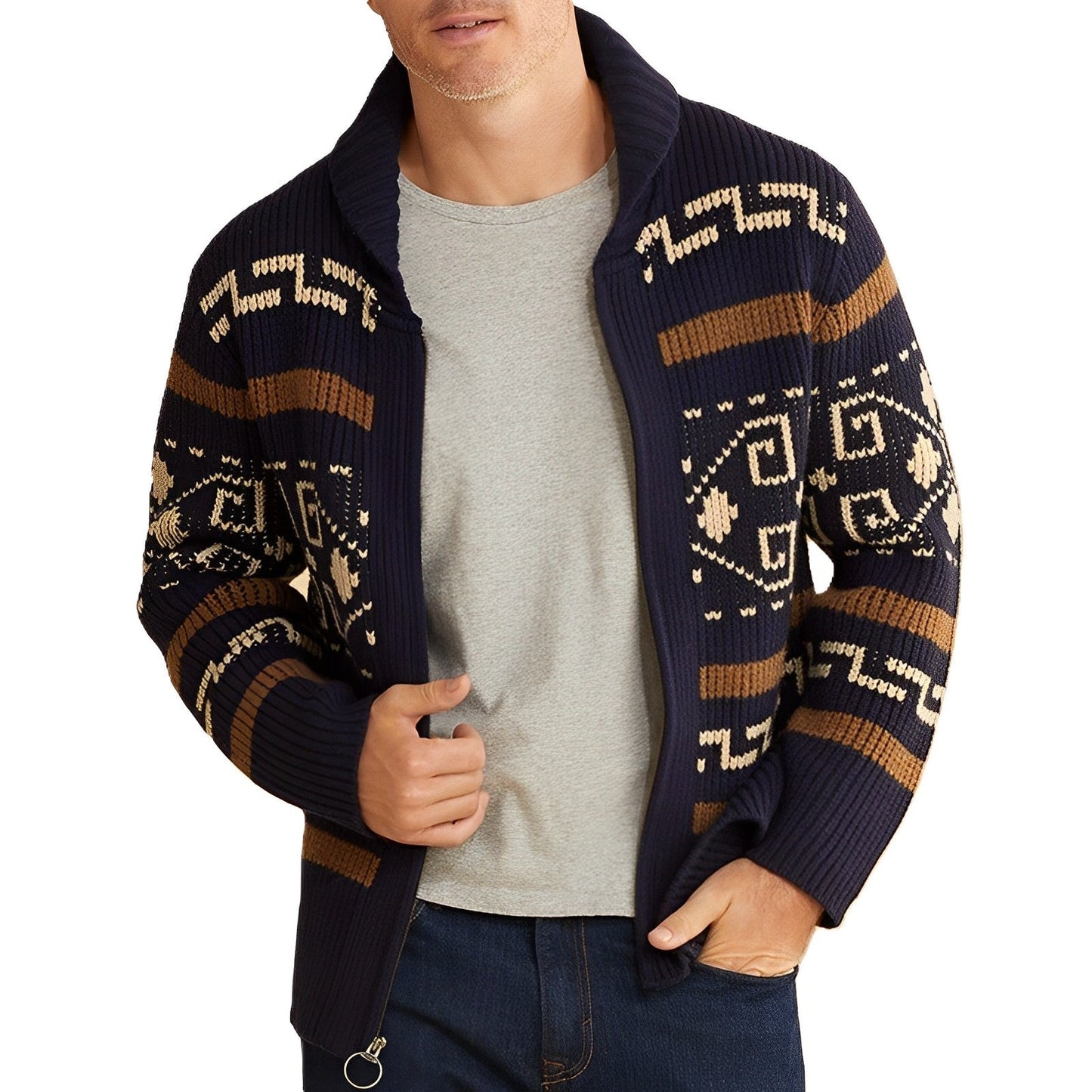 Men - Cardigan - Retro Lapel Design - Stylish Knitwear for Comfort and Fashion