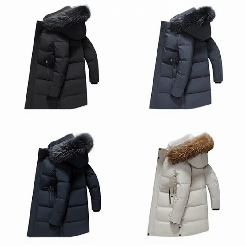 Men's parka winter jacket with fur hood and zips