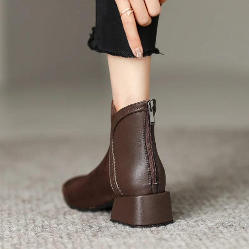 Stylish Ankle Boots with Cutouts and Low Heel