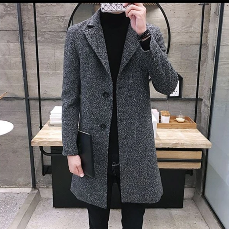 Slim-fit wool coat with lapel collar