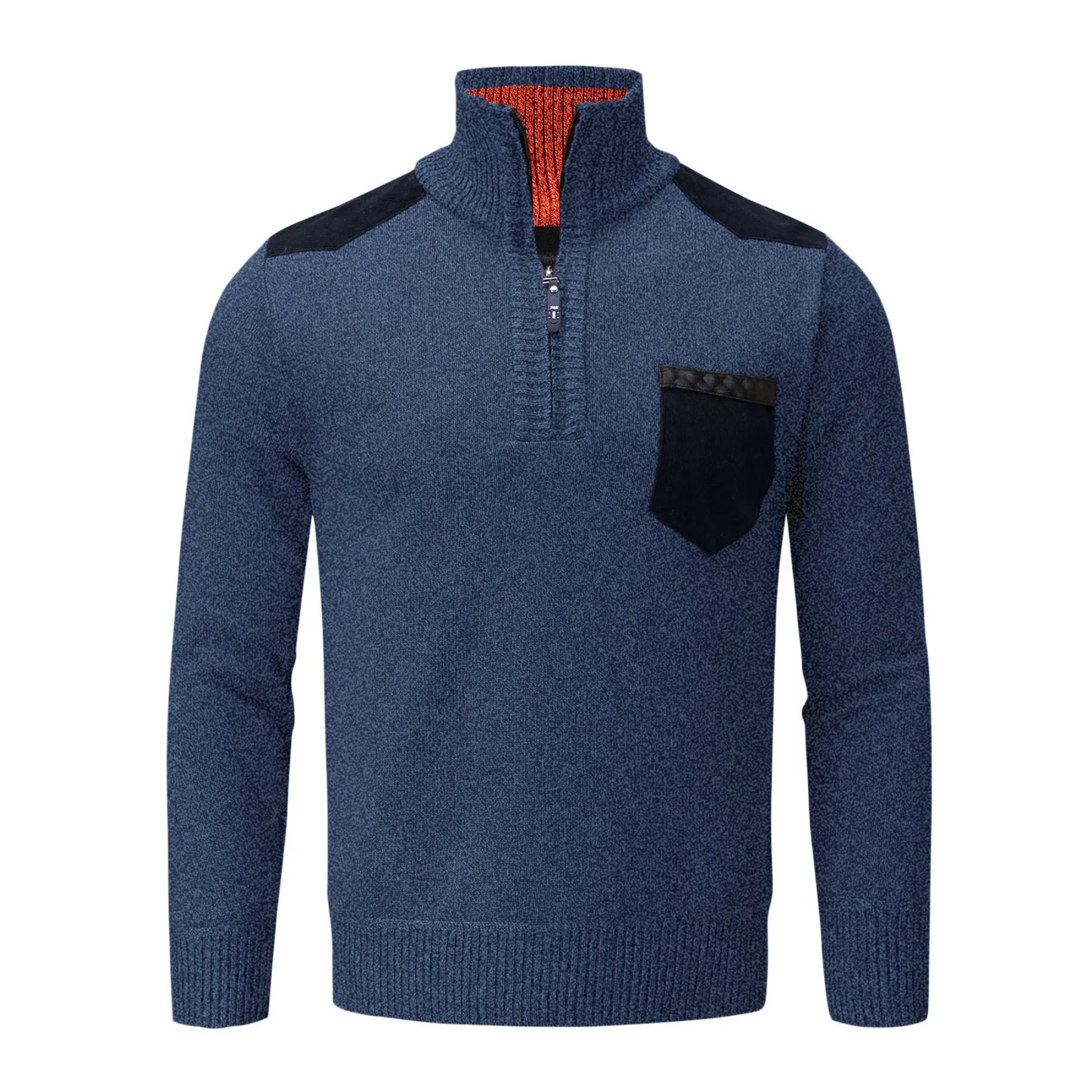 Knitted pullover with zip and breast pocket