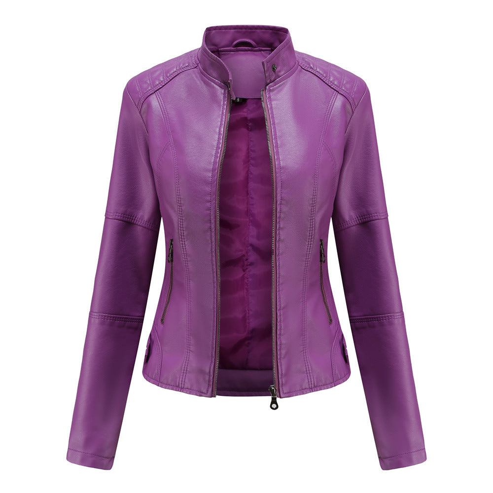 Women - Slim Leather Jacket - Lightweight Spring Style - Trendy Outerwear for Every Occasion