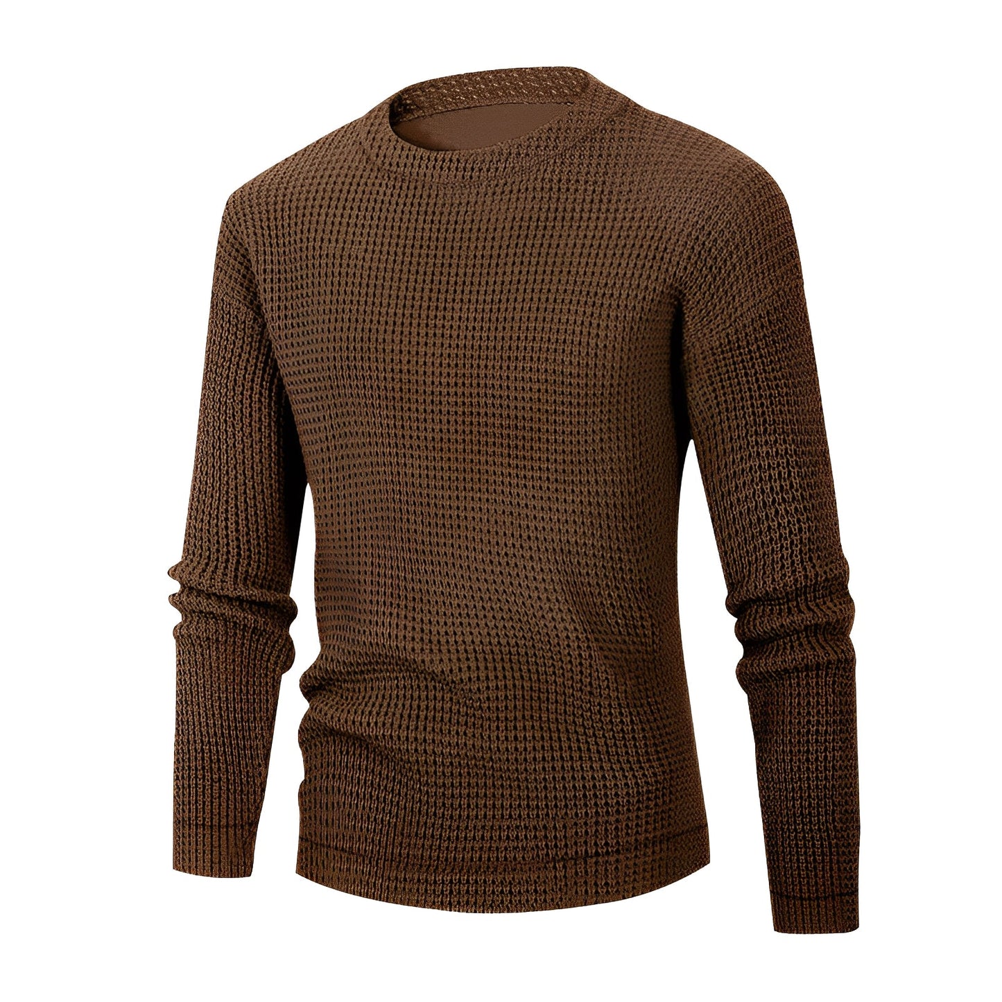 Men's Jumper - Waffle Knit - Round Neck Long Sleeve - Comfortable and Stylish Knitwear