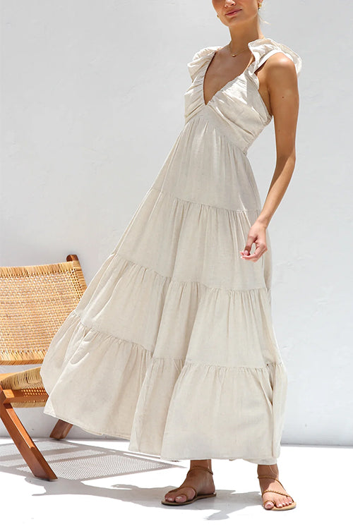 V-Neck Linen Maxi Dress