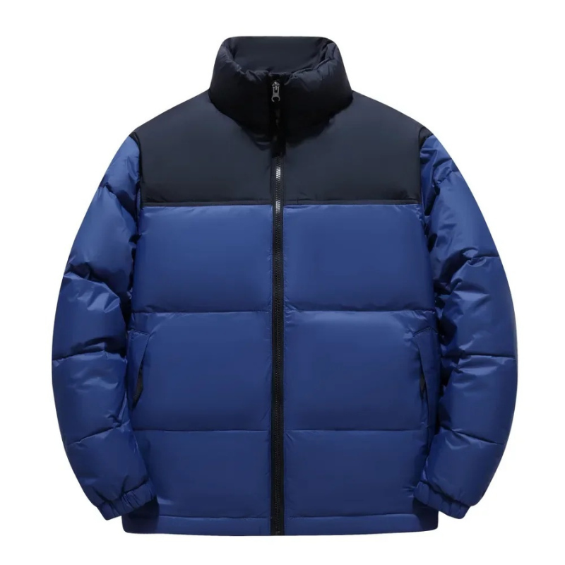 Men's puffer jacket with stand-up collar and front zip