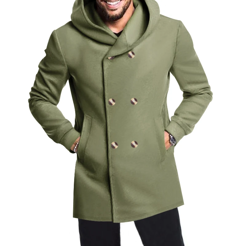 Double-buttoned coat with hood