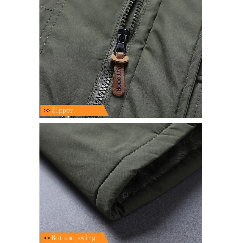 Winter jacket with warm lining and hood, suitable for outdoor use