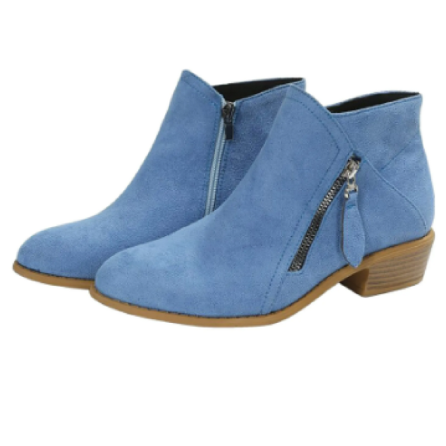 Women's Suede Ankle Boots with Zipper and Low Heel