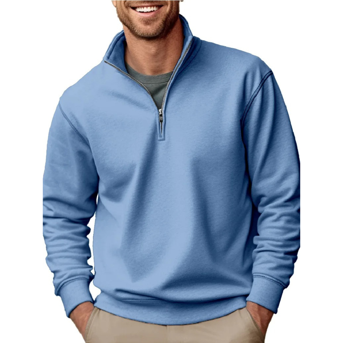 Comfortable sweatshirt with zip and stand-up collar