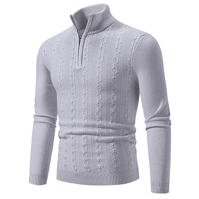 Knitted pullover with zip and cable pattern