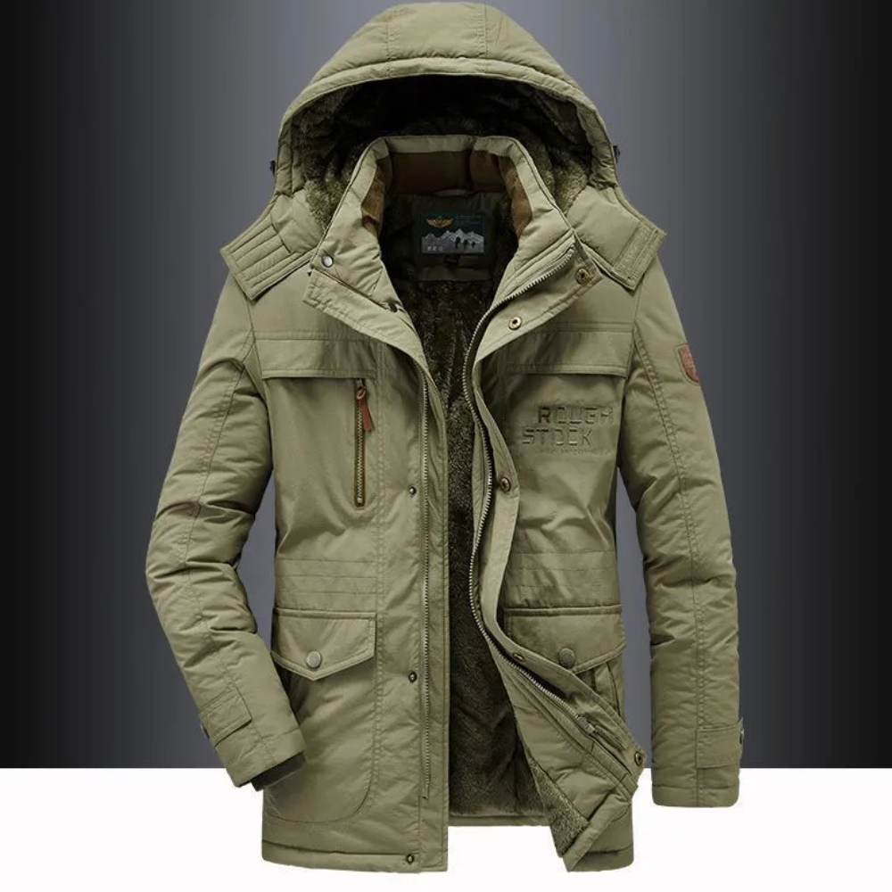 Windproof parka jacket with adjustable hood