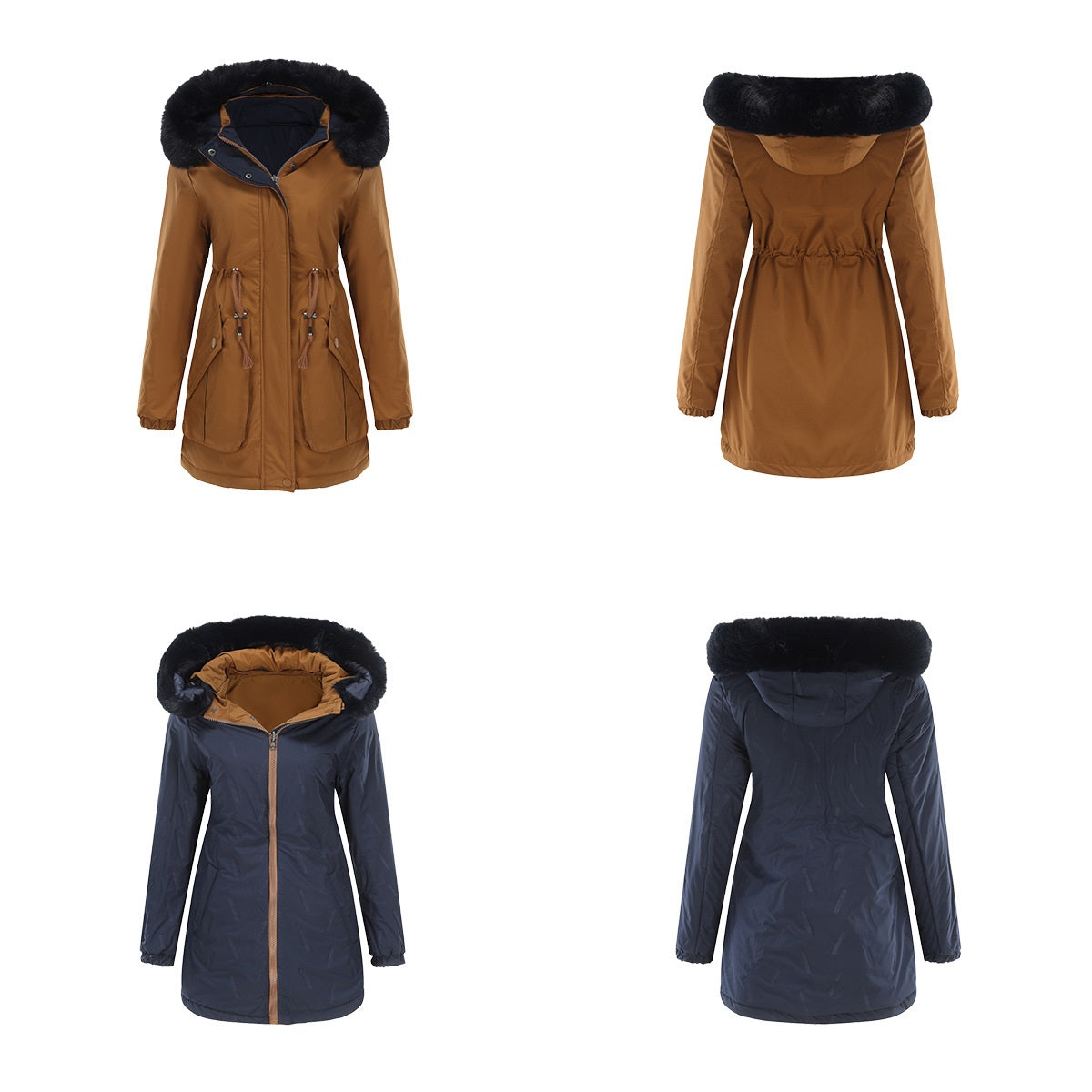 Women - Reversible Winter Parka - Fur Cotton - Stylish Warm Outerwear for Cold Weather