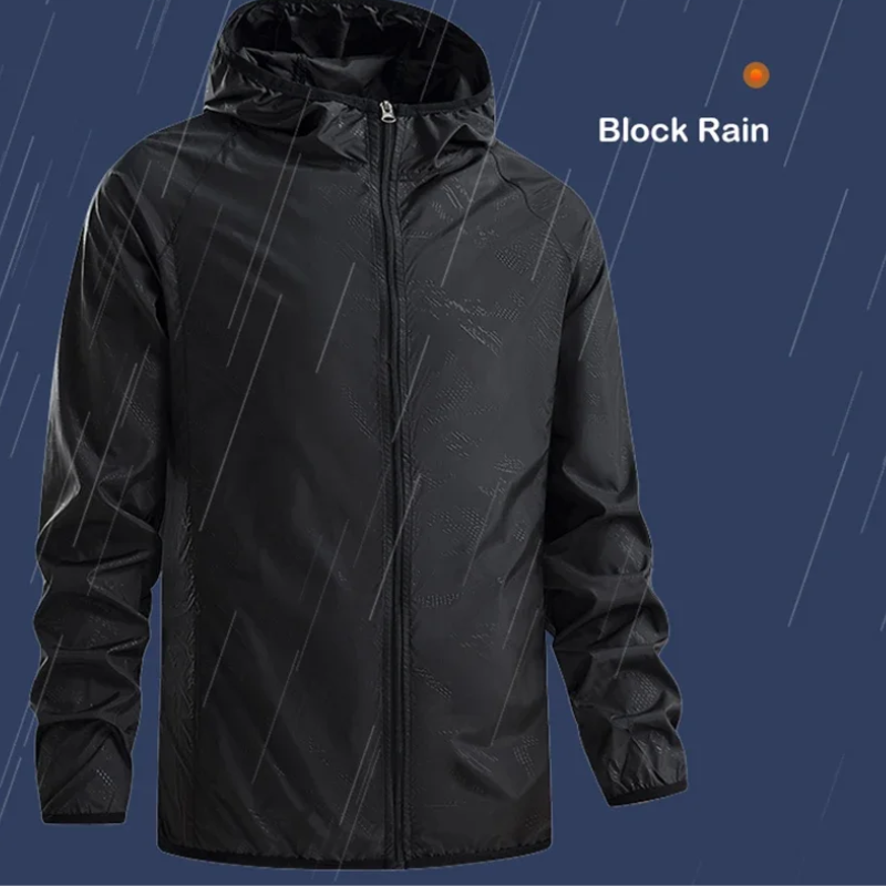 Men's waterproof mackintosh with hood for outdoor activities