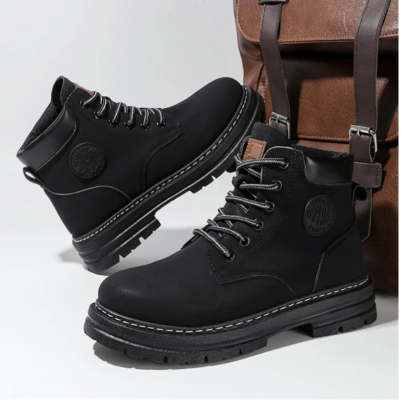 Boots with waterproof upper and sturdy rubber sole