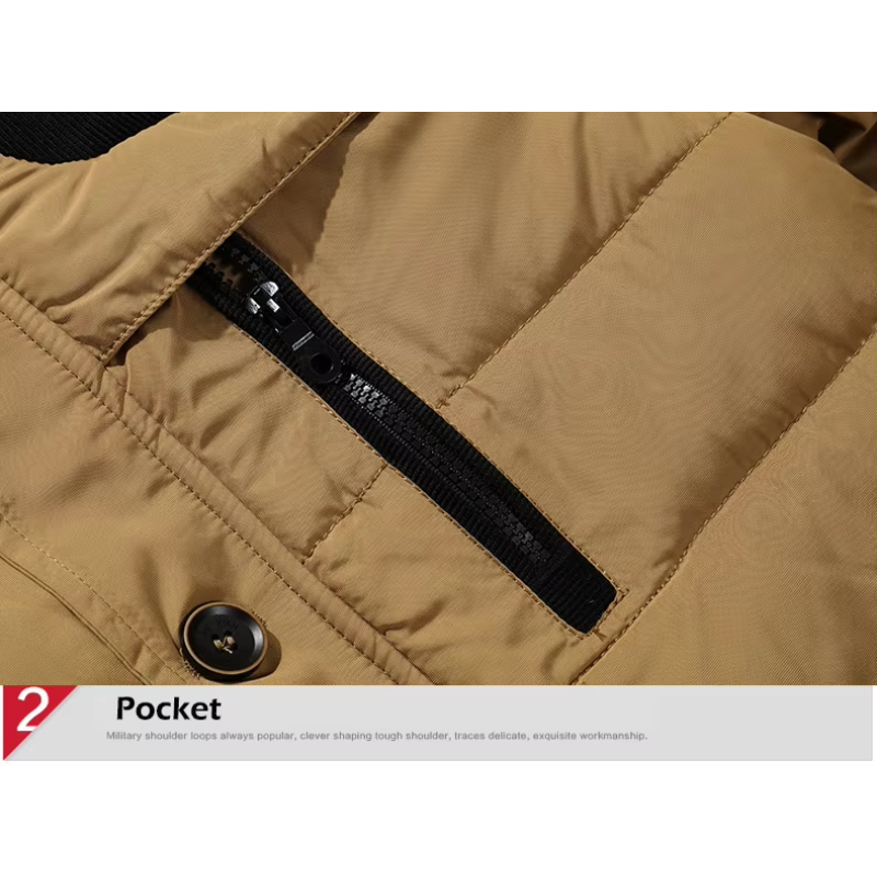 Men's parka winter jacket with detachable hood and button fastening