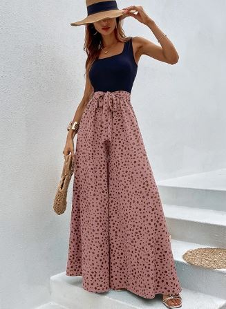 Jumpsuit with wide leg and polka dot print