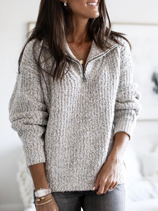 Women's Jumper with Zip - Cozy Knit Fabric - Perfect for Layering - Stylish Casual Wear