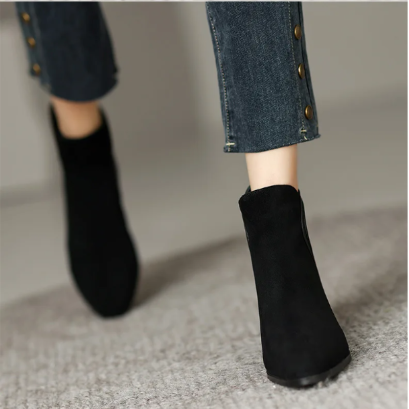 Stylish Ankle Boots with Cutouts and Low Heel