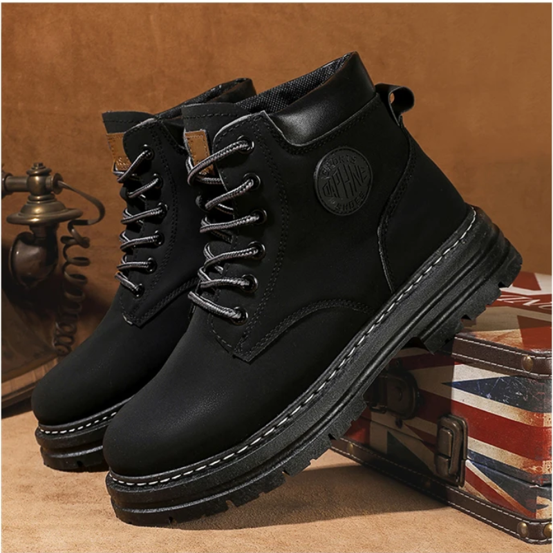 Boots with waterproof upper and sturdy rubber sole