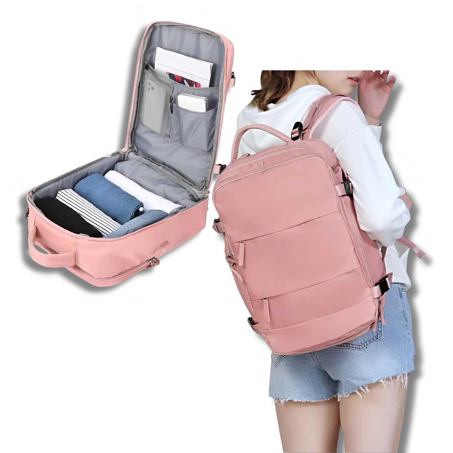 Travel backpack with plenty of storage space and USB charging port