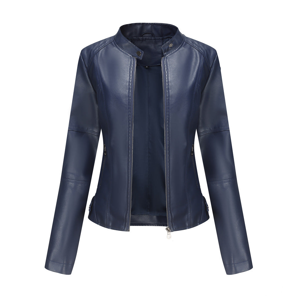 Women - Slim Leather Jacket - Lightweight Spring Style - Trendy Outerwear for Every Occasion