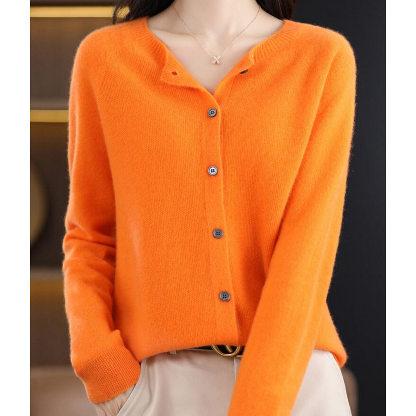 Wool Ladies O-neck Cardigan Cashmere Sweater