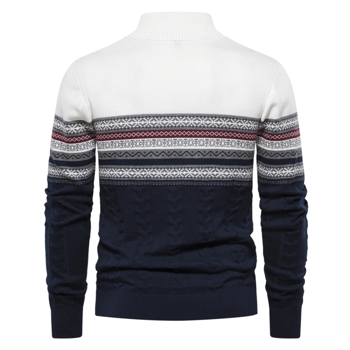 Norwegian knitted pullover with zip and cable pattern