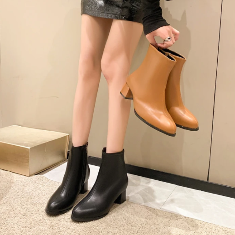 Women's Leather Ankle Boots with Side Zip