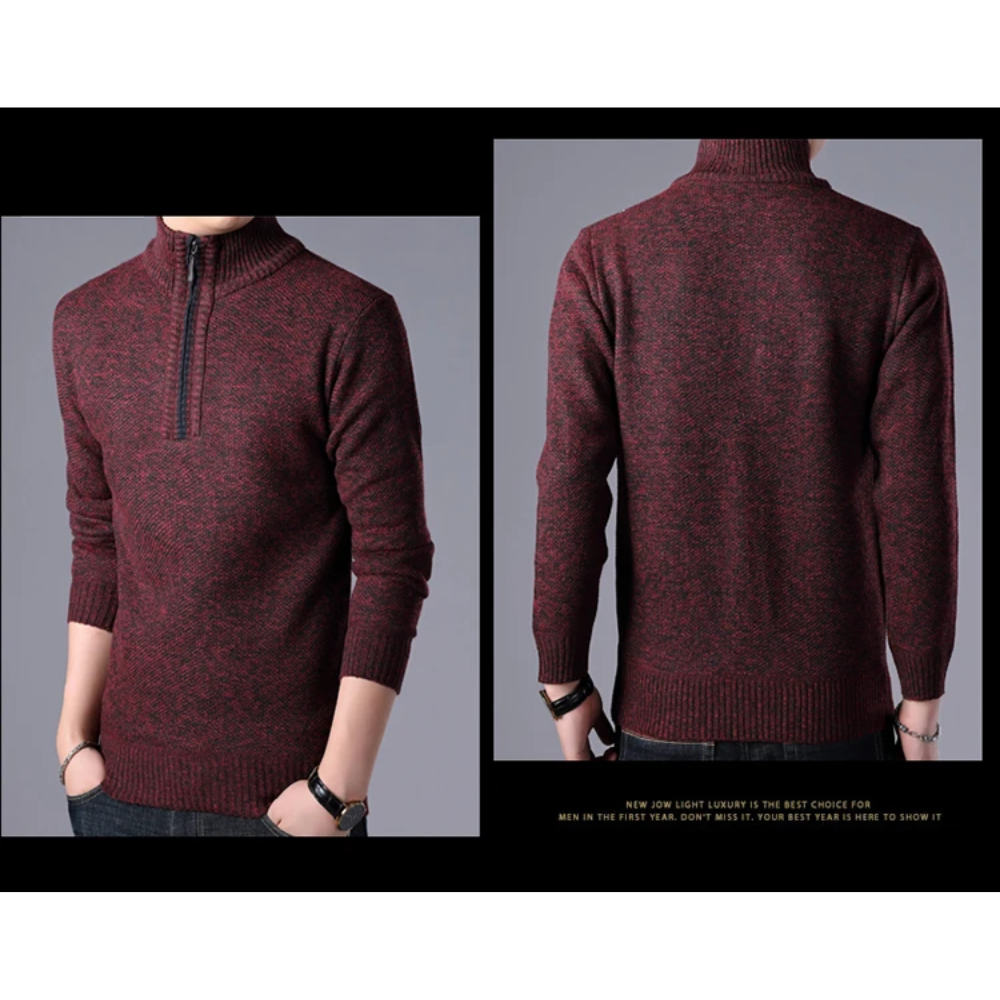 Stylish knitted pullover with zip and stand-up collar