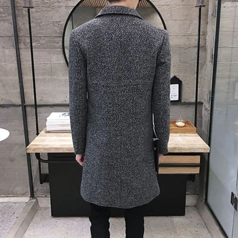 Slim-fit wool coat with lapel collar