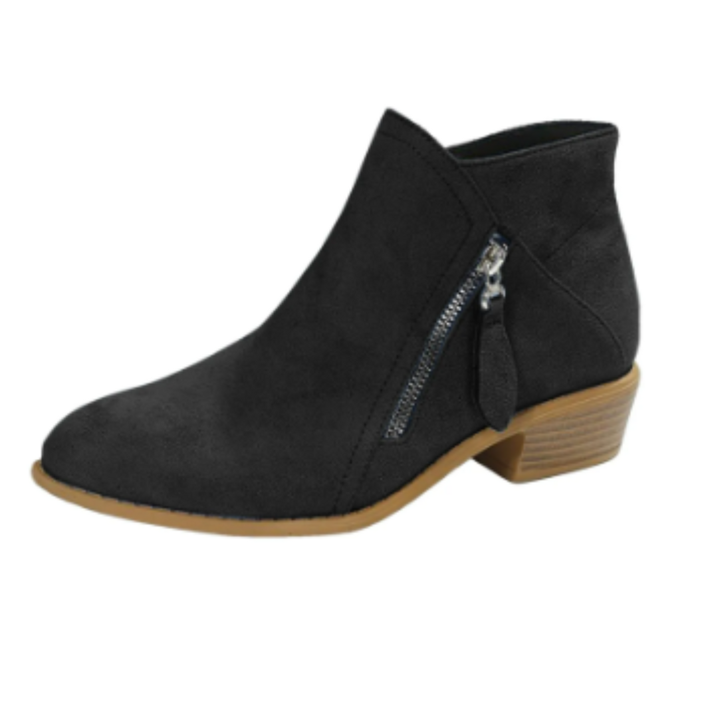 Women's Suede Ankle Boots with Zipper and Low Heel