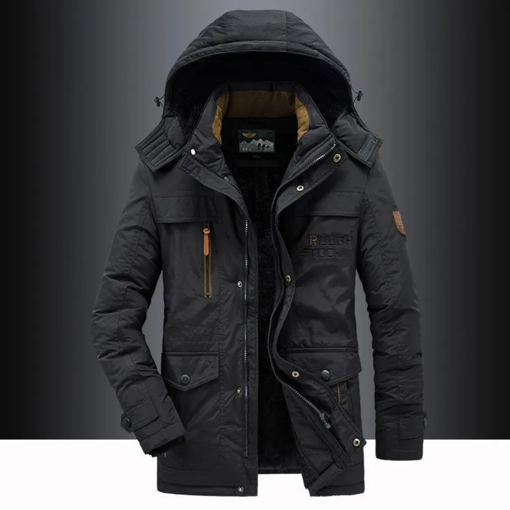 Windproof parka jacket with adjustable hood