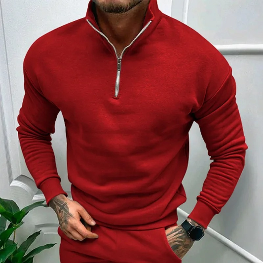 Sporty sweatshirt with zip and stand-up collar