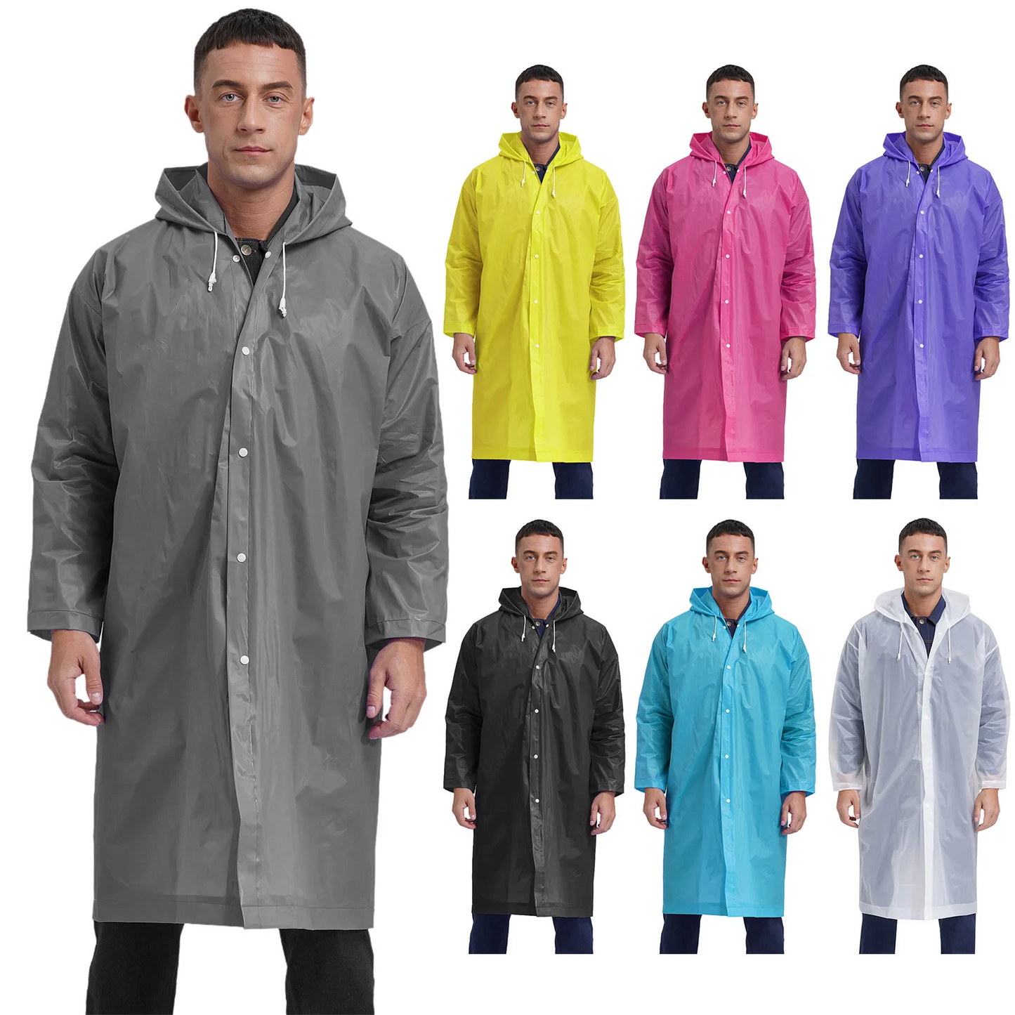 Men's mackintosh long waterproof lightweight with hood