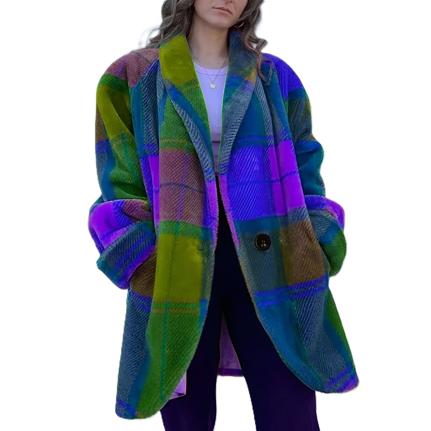 Women - Casual Coat - Chic Checked Design - Stylish Layer for Every Occasion