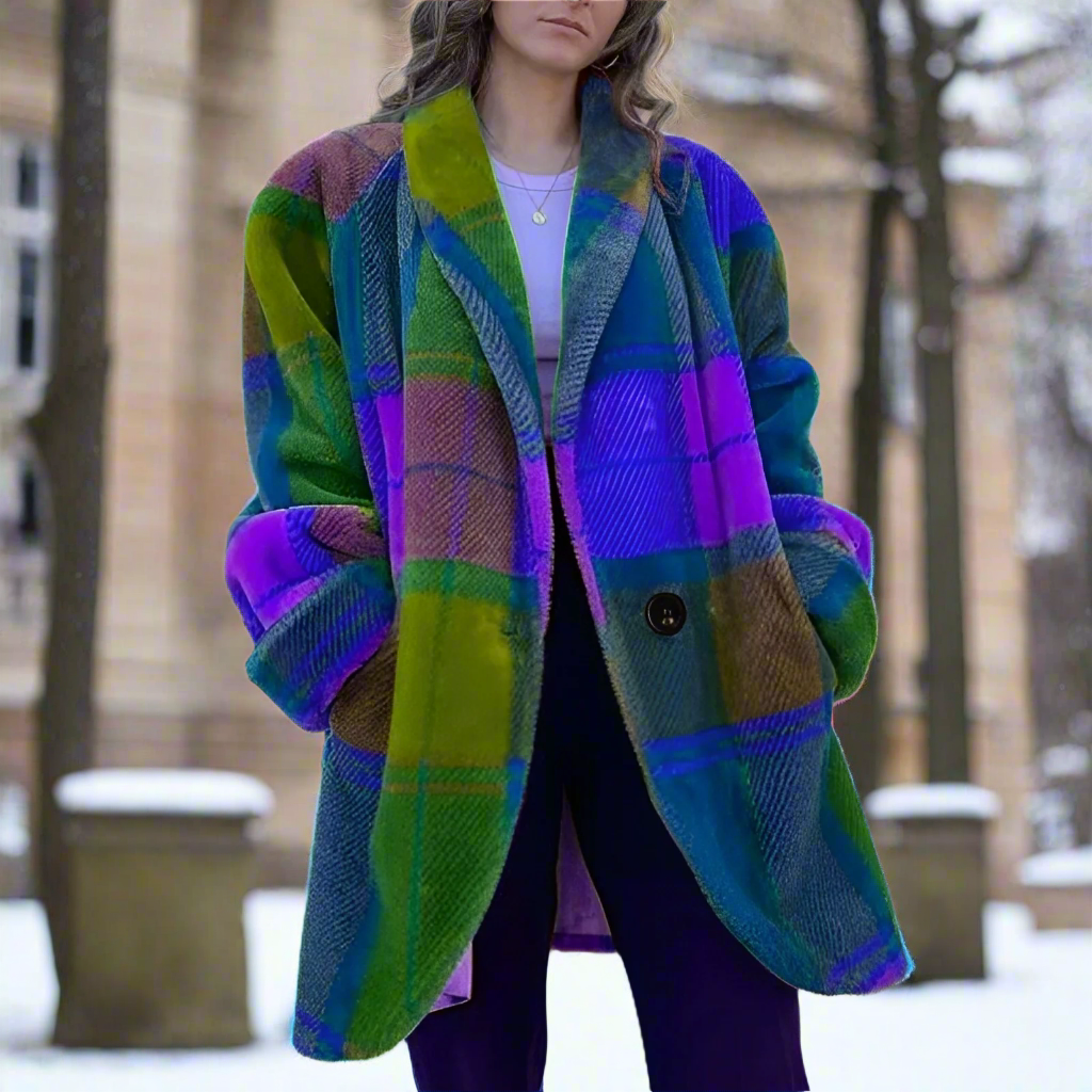 Women - Casual Coat - Chic Checked Design - Stylish Layer for Every Occasion