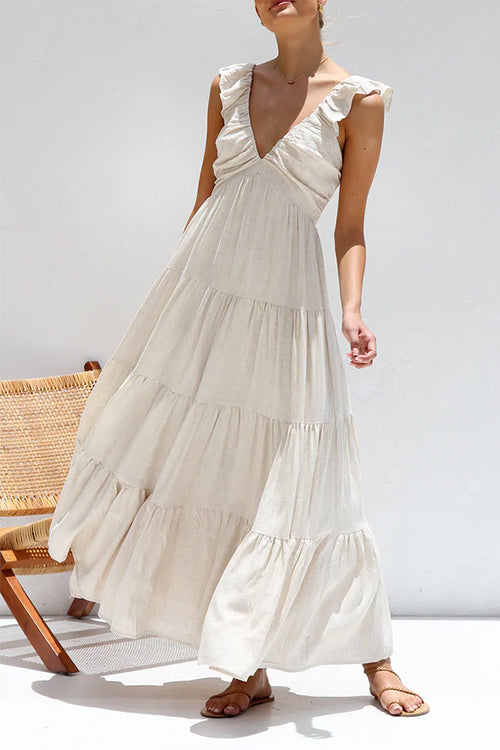 V-Neck Linen Maxi Dress