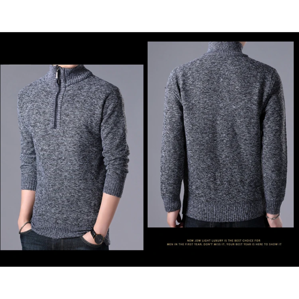 Stylish knitted pullover with zip and stand-up collar