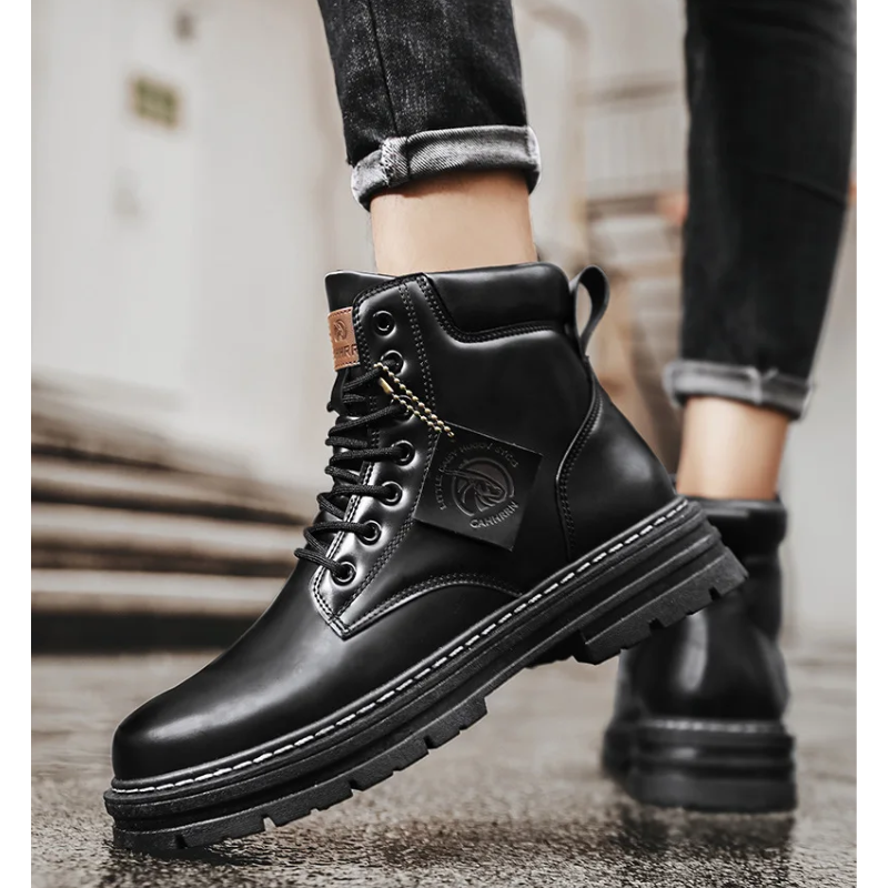 Boots with padded collar and non-slip tread sole