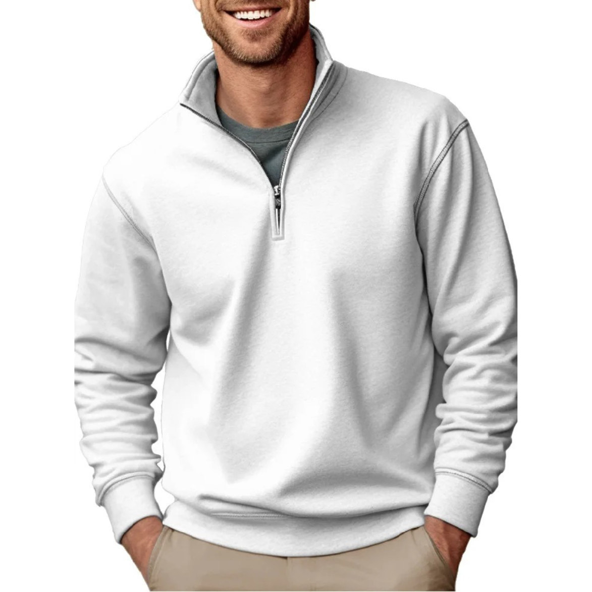 Comfortable sweatshirt with zip and stand-up collar