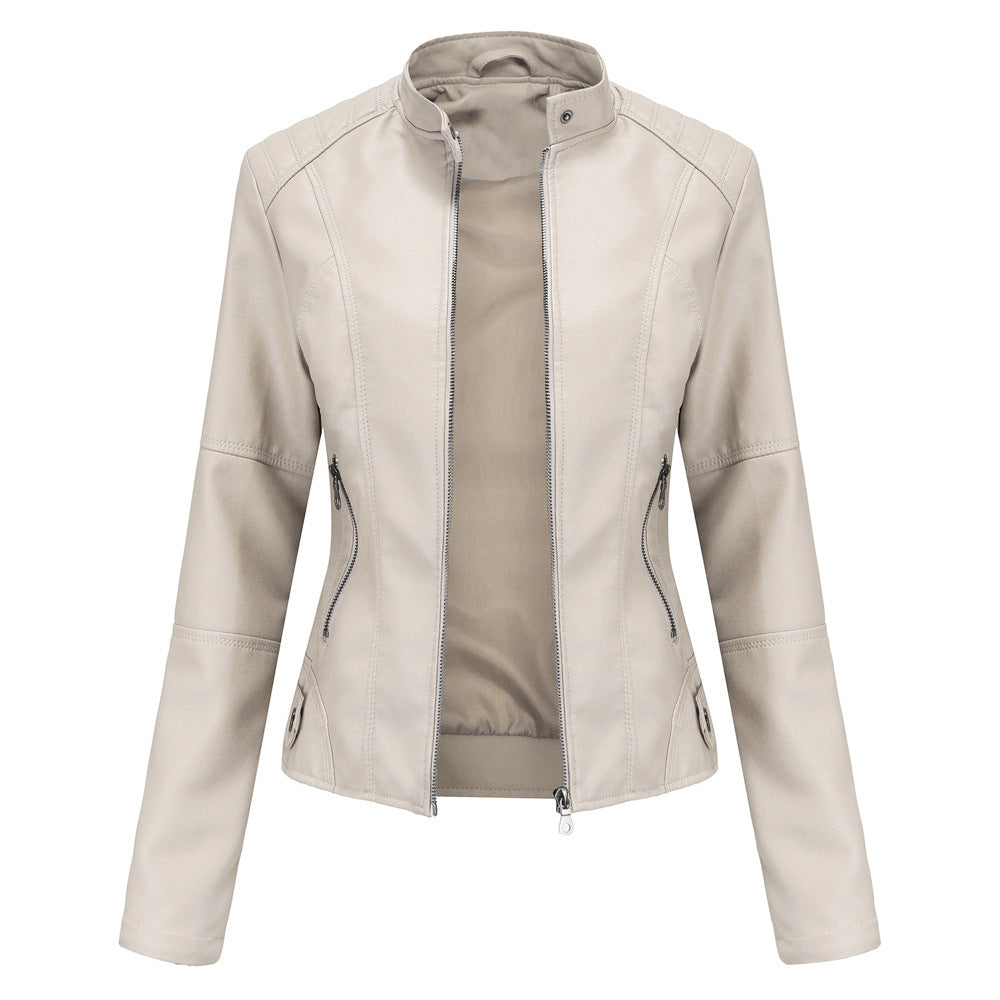 Women - Slim Leather Jacket - Lightweight Spring Style - Trendy Outerwear for Every Occasion