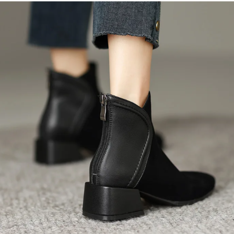 Stylish Ankle Boots with Cutouts and Low Heel