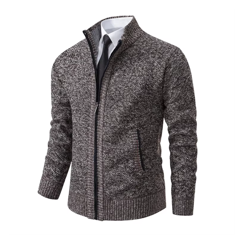 Elegant cardigan with zip and stand-up collar