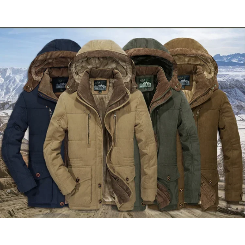 Warm parka jacket for men with soft lining and hood